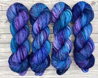 Midnight Storm - Blue Purple Navy Sock Yarn - Galaxy Sky Yarn - Hand Dyed Yarn - Superwash Merino Nylon - Sock Yarn - Crochet Knit Gift