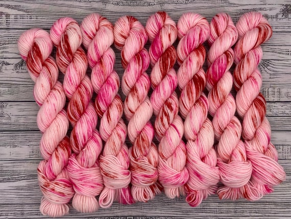 Pink Candy Cane - Mini Skein - Red White Pink Yarn - Hand Dyed Yarn - Superwash Merino Nylon - Christmas Holiday Sock Yarn - Knit Gift