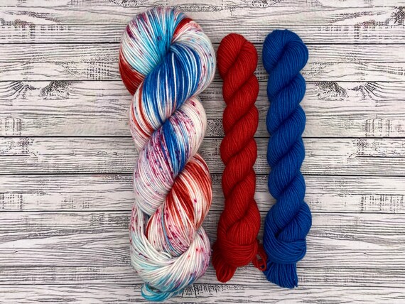 Freedom Pops Sock Set - Red White and Blue Flag Yarn - Hand Dyed Yarn - Superwash Merino Nylon - 4th of July Sock Yarn