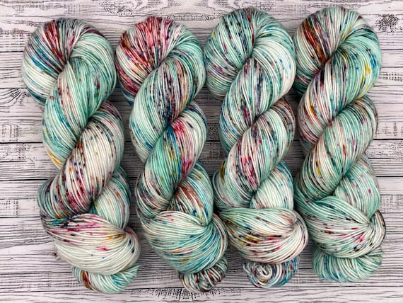 DYED TO ORDER Seaglass - Hand Dyed Yarn - Superwash Merino Wool Nylon - Sock Yarn - Light Aqua Colorful Speckles - Beach Yarn for Knit Socks