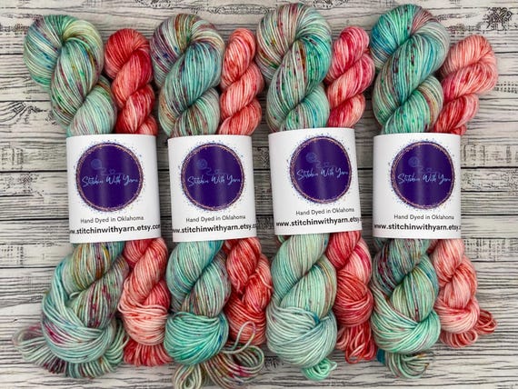 Wonderland Micro Sock Set - Hand Dyed Yarn - Superwash Merino Wool Nylon - Blue Christmas Colorful Speckles - Yarn Knit Socks