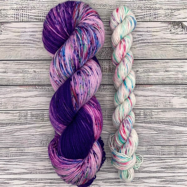 DYED TO ORDER - Slap Bracelet Sock Set - Hand Dyed Sock Yarn - Superwash Merino Nylon - Purple Pink Green Blue Speckles - 90s Yarn Knit