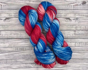 DK - Old Glory - Red White and Blue Yarn - American Flag Yarn - Hand Dyed Yarn - Superwash Merino Nylon - Memorial Day Sock Yarn - Knit Gift