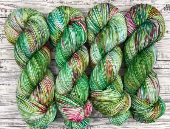 Twinkling Lights - Hand Dyed Sock Yarn - Christmas Tree - Neon Pink Yellow Blue Yarn - Superwash Merino Nylon - Knit Crochet Gifts - Socks