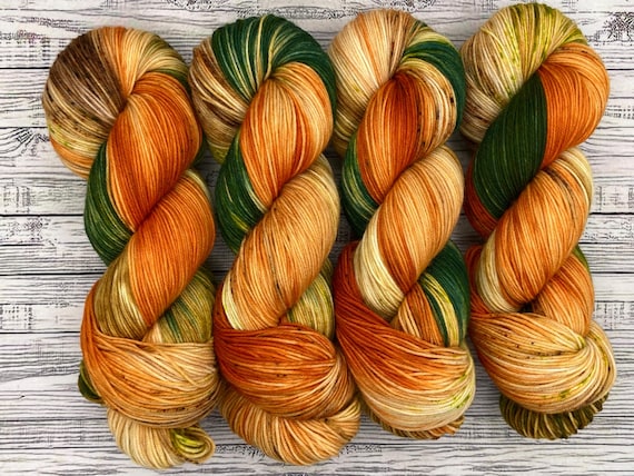 Pumpkin Harvest - Hand Dyed Sock Yarn - Superwash Merino Wool Nylon - Orange Green Gold Brown Yarn - Fall Yarn for Sock Knit