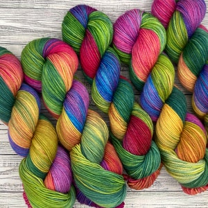 Light Brite - Hand Dyed Yarn - Superwash Merino - Fingering Weight - Colorful - Green Blue Yellow Pink Orange Purple Rainbow Sock Yarn