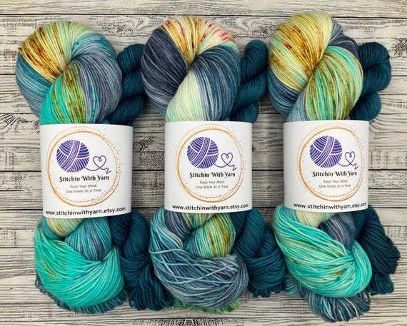 Beach Please Sock Set - Seaside Sock Along - Aqua Blue White Gold Pink Speckles - Hand Dyed Yarn - Knit Crochet - Superwash Merino Nylon