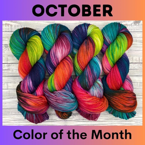 Spooktober - October Color of the Month Hand-Dyed Superwash Merino Wool Yarn: Halloween Green Pink Blue Orange