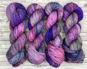 Enchanted Meadow - Hand Dyed Yarn - Superwash Merino Nylon - Purple Aqua Yarn - Colorful Speckles Yarn - Knit Crochet Gift