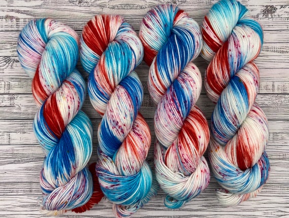 DYED TO ORDER Freedom Pops - Red White and Blue Flag Yarn - Hand Dyed Yarn - Superwash Merino Nylon - 4th of July Sock Yarn - Knit Socks