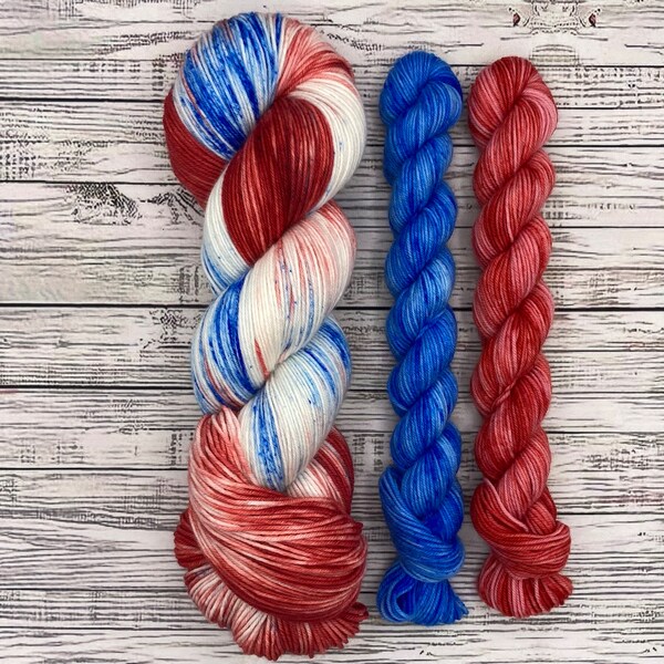 Freedom Sock Set - 4th of July Yarn - Red White and Blue American Flag Patriotic Superwash Merino Nylon Yarn - Sock Knitting - Sock Knitter