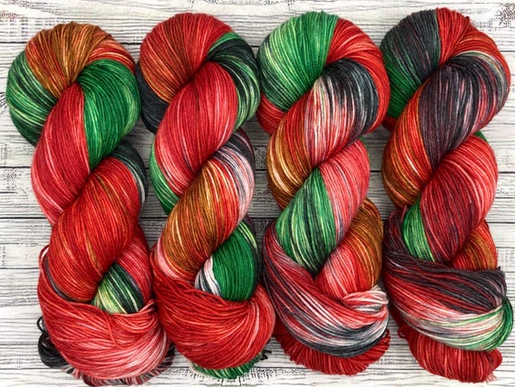 Christmas Truck - Hand Dyed Yarn - Winter Christmas Holiday Sock- Superwash Merino Nylon - Knit Crochet - Red Green Brown Black - Sock Set