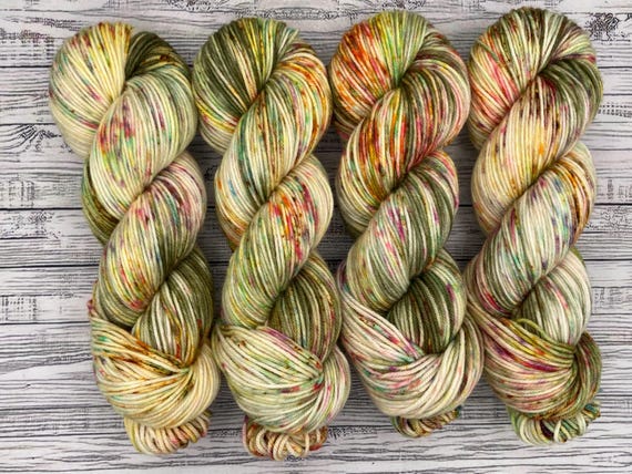 Flower Garden DK - Sage Green Gold Speckles Pink Yarn - Flower Yarn - Spring Hand Dyed Yarn - Knit Crochet Gift - Superwash Merino Nylon