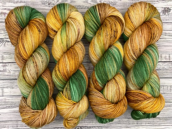Sunflowers - Yellow Flowers Yarn - Summer Green Brown Gold - Hand Dyed Yarn - Knit Crochet Gift - Superwash Merino Nylon Yarn - Sock Set