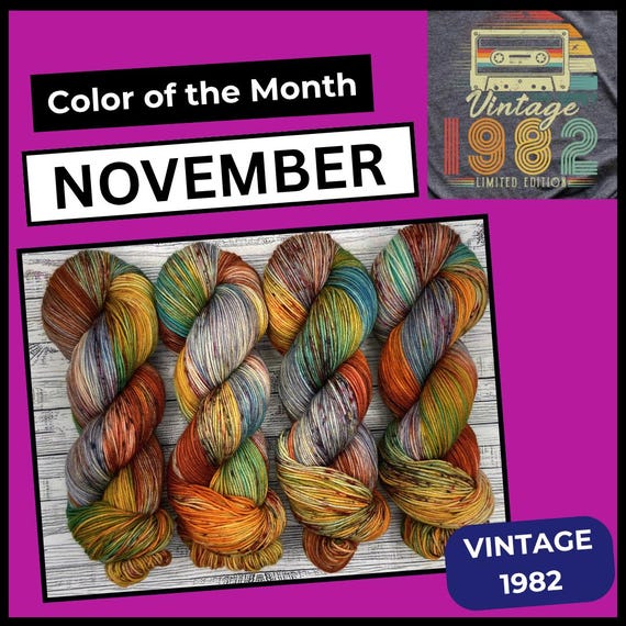 Vintage 1982 - November Color of the Month Hand-Dyed Superwash Merino Wool Yarn: Autumn Fall Gold Orange Turquoise Gray Green Rust Speckles
