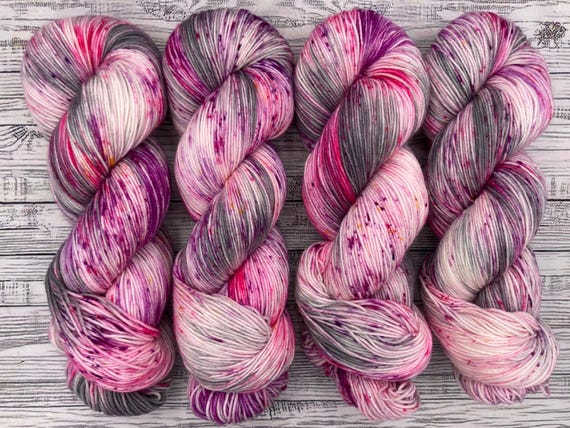 Secret Admirer - Valentines Day - Hand Dyed Yarn - Superwash Merino Nylon - Pink Gray Purple Speckles Sock Yarn - Yarn for Knit Gift