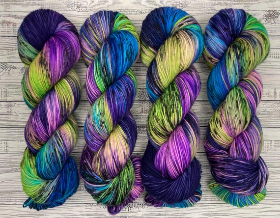 DYED TO ORDER Witch’s Potion - Halloween Hand Dyed Sock Yarn - Superwash Merino Wool Nylon - Dark Blue Purple Green Black - Crochet Knit