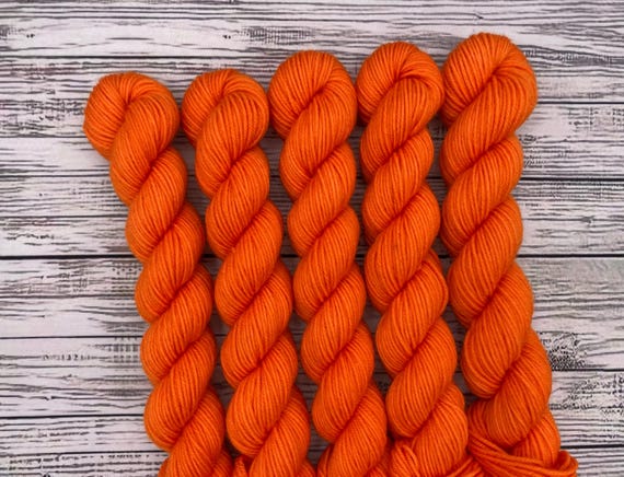Safety Orange Mini Skein - Halloween Tonals - Sock Yarn Minis - Hand Dyed Yarn - Fingering Weight - Mini Yarn Skeins - Sock Knit