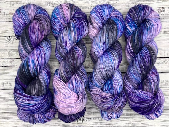 Cosmic Galaxy OOAK - Hand Dyed Yarn - Superwash Merino Nylon - Blue Purple Black Pink Speckles - Crochet Knit - Spring Sock Yarn