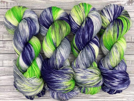 12s - Seattle Football Navy Blue Lime Green Silver Gray White - Hand Dyed Yarn - Superwash Merino Wool - Sock Set - Crochet - Knit Gift