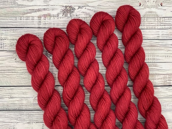 Holly Red Single Mini Skein - Red Semisolid - Sock Yarn - Hand Dyed Yarn - Fingering Weight - Mini Yarn Skeins - Sock Knit