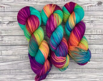 Treasure Trove - March Color of the Month Yarn - Jewel Rainbow Hand Dyed Yarn - Rainbow Yarn - Knit Crochet Gift - Superwash Merino Yarn