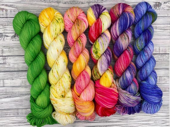 50g Fade Set - May Flowers Yarn - Hand Dyed Yarn - Knit Crochet Gift - Superwash Merino Nylon Yarn - Sock Yarn - Yellow Red Pink Blue Purple