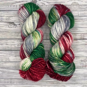 Tis the Season - Hand Dyed Sock Yarn - Winter Christmas Holiday Yarn - Superwash Merino Nylon - Yarn for Knit Crochet - Red Green Silver