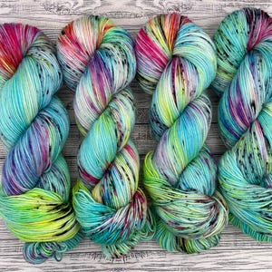 Fun In The Sun: Hand Dyed Superwash Merino Yarn Blue Rainbow Knit Crochet Gift