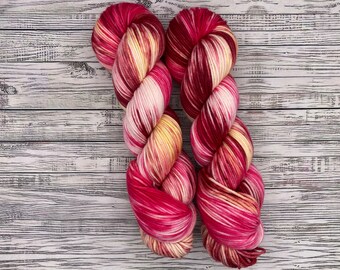 Rose Petals - DK Yarn - Valentines Day - Hand Dyed Yarn - Superwash Merino Nylon - Pink Red Sock Yarn - Yarn for Knit Crochet Gift