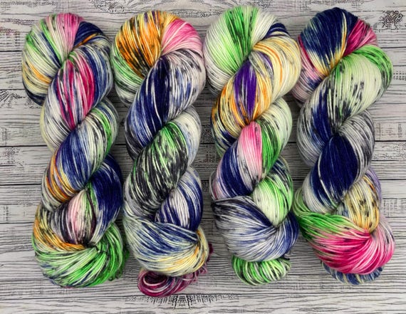 Spooky & Sweet - Halloween Hand Dyed Sock Yarn - Superwash Merino Wool Nylon - Purple Pink Green Orange Black - Crochet Knit Socks Shawl Hat