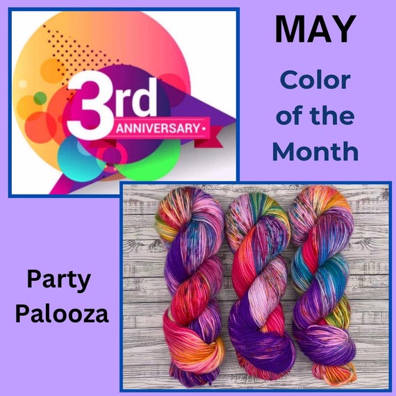 Party Palooza - May Color of the Month - Hand Dyed Yarn - Knit Crochet Gift - Superwash Merino - Purple Pink Blue Rainbow Confetti Speckles