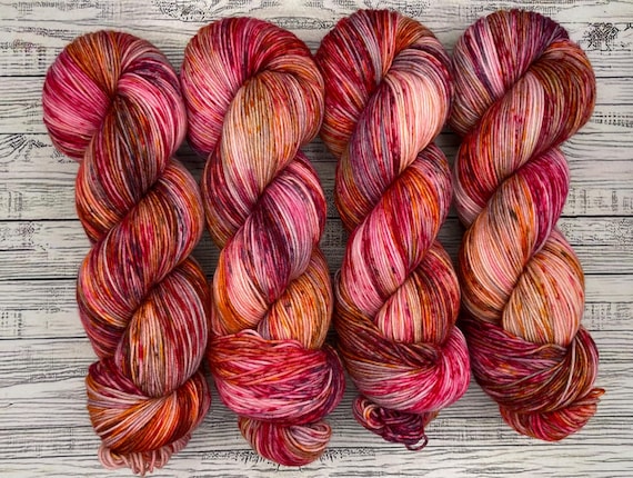 Guardian - Stitch Quest - Hand Dyed Yarn - Knit Crochet Gift - Superwash Merino Nylon Yarn - Pink Orange Gray - Sock Yarn - Sock Set
