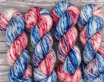 DK - Stars and Stripes - Red White and Blue Yarn - American Flag Yarn - Hand Dyed Yarn - Superwash Merino Nylon - Memorial Day - Knit Gift