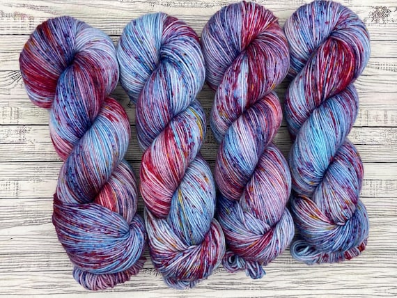 Triple Berry Light - Summer Knitting Yarn - Hand Dyed Yarn - Superwash Merino Nylon - Periwinkle Blue Purple Red Speckles Sock Yarn Knit