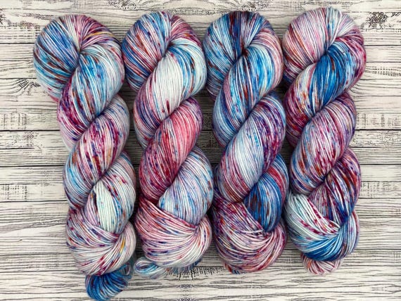 OOAK RWB Speckles - Hand Dyed Yarn - Superwash Merino Nylon - Crochet Knit - Sock Yarn - One of a Kind - RWB Pink Speckles