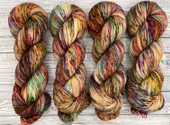 Football Season - Hand Dyed Yarn - Superwash Merino Nylon - Fall Autumn Speckles - Gold Brown Tan Gray Burgundy Rust
