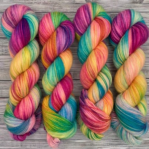 Brainfreeze - DYED TO ORDER - Neon Rainbow - Hand Dyed Sock Yarn - Superwash Merino Wool Nylon - Rainbow Sock Yarn - Crochet - Knit Gift