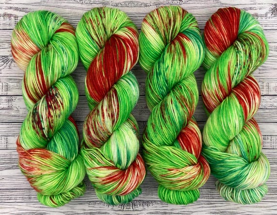 Bah-Humbug! - Hand Dyed Yarn - Christmas Holiday Yarn - Superwash Merino Nylon - Knit Crochet - Red Green Speckles - Sock Set - Grinchmas