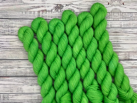 Bright Green Mini Skein - Sock Yarn Minis - Hand Dyed Yarn - Fingering Weight - Mini Yarn Skeins - Knit Gift - Sock Knit