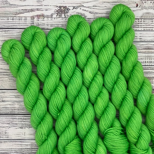 Bright Green Mini Skein - Sock Yarn Minis - Hand Dyed Yarn - Fingering Weight - Mini Yarn Skeins - Knit Gift - Sock Knit