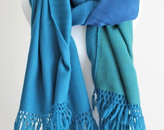 Handwoven Wool Stole – Indigo Dyed with Long Tassels