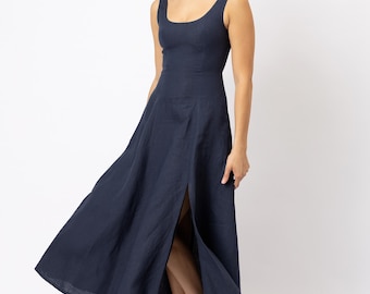 Sleeveless Linen Maxi Dress with Pockets, A-Line Summer Dress