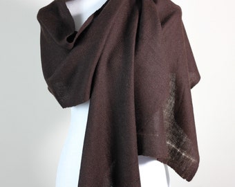 100% Pure Ladakh Yak Wool Scarf - Handspun, Handwoven Soft & Light Stole by Women Weavers in the Himalayas | Dark Brown, 13x76"