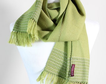 Handwoven Fine Merino & Himalayan Wool Scarf - Naturally Dyed with Tesu Flowers, Tea | Parrot Green, 13x76 inch