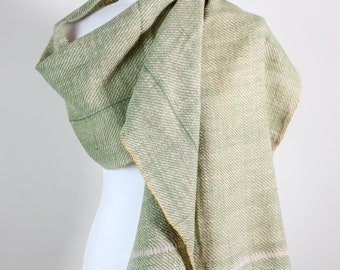 Naturally Dyed Merino-Himalayan Wool Scarf - Handspun, Handwoven and Naturally-Dyed | Green, 13x76"