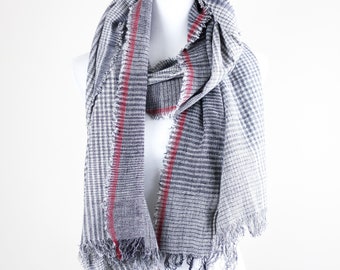 Handspun & Handwoven Organic Cotton Scarf Wrap - Frayed Edges | Gray, 25x77"
