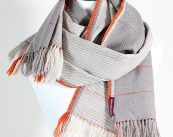 Handwoven Merino-Himalayan Wool Stole - Naturally Dyed Cream-Gray Wrap