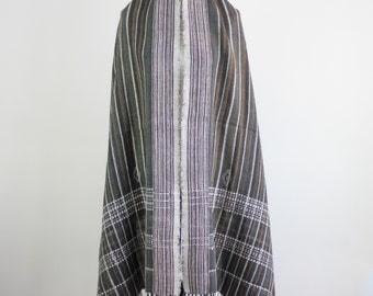 Handspun & Handwoven Multipurpose Ethnic Desi Wool Shawl cum Throw | Brown, 38x86"