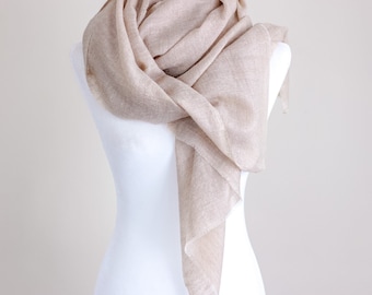 Handwoven Light Brown Pashmina Scarf – 100% Cashmere Wool